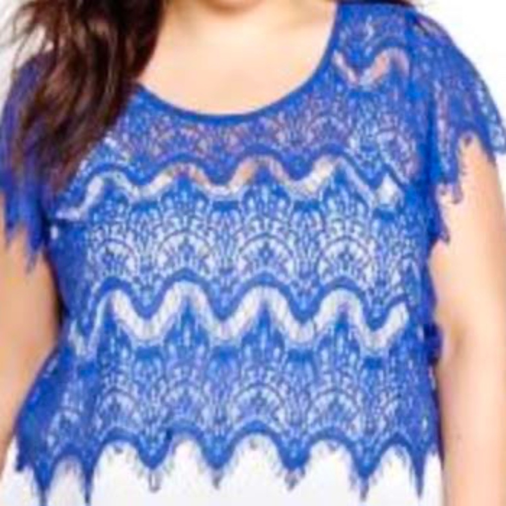 CROPPED TOP, ALLOVER LACE, COLOUR: VIOLET TUILLE (Blue), SIZE 4X, SHORT SLEEVES,